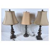 Trio of table top lamps. Tallest is 26"