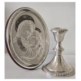 Sterling Silver Weighted Candle Stick & Madonna