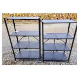 2 folding shelving units. 1 on wheels. 27" l x 13