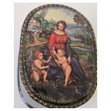Palekh Jewelry Music Box Black lacquer signed