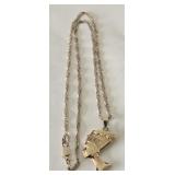 10k Gold Nefertiti Pendant 16" Chain signed 925