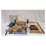 Cement Trowels, putty knifes, oil fill gun,