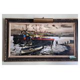 Large Vintage Framed Oil Painting - 56"Wx32"H