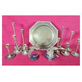 Brass Goose & Heron, Brass Candle Holders & Plate