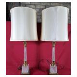 Crystal & Brass Coloured Metal Table Lamps - 34"