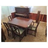 Vintage Dining Table w/Six Padded Chairs & Two