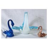 Glass Swans & Stretched Glass Bowl See Photos for