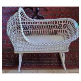 Vintage Wicker Rocking Bassinet - 21"Wx28"Hx35"L