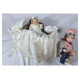 Vintage Doll Bassinet w/Vintage Baby Doll &