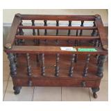 Vintage Rolling Wood Magazine Rack -
