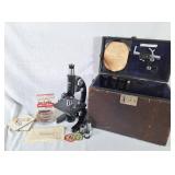 Vintage Olympus Microscope with Case, Slides,