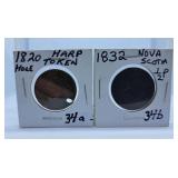 1820 Harp Token with Hole and 1832 Nova Scotia