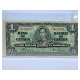 1937 Canada One Dollar Bill with Vibrant Color