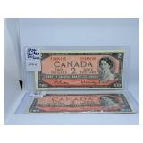 Pair of 1954 Canada Two Dollar Bills. One is