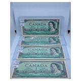 Four in a Row Canada One Dollar Bills