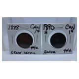 1888 with Great Detail and Rarer 1890 Canada Big