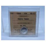 ICCS Graded Mint State 1944 Canada Dime with