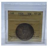 ICCS Graded Very Fine 1934 Canada 50 Cent Piece