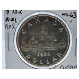 Brilliant Uncirculated 1952 Canada One Dollar