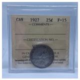 ICCS Graded Fine 1927 Canada Quarter