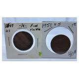 1847 and 1851 U.S.A. Large Pennies