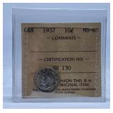 ICCS Graded Mint State 1937 Canada Dime