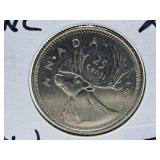 Uncirculated 1991 Canada Quarter. Low Mintage.