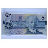 Uncirculated 1986 Canada Five Dollar Bill