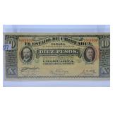1914 Mexico  Ten Peso Bill. Great Color.