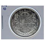 About Uncirculated 1944 Canada 50 Cent Piece with