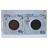 1876 H and 1882 H Canada Large Pennies
