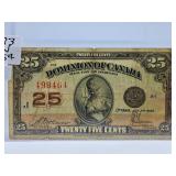 1923 Canada Twenty Five Cent Bill