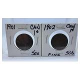 1901 and 1902 Canada Big Pennies