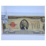 1928 U.S.A. Two Dollar Bill with Red Seal. Harder