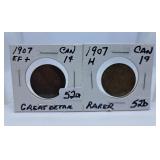 Extremely Fine 1907 and Rarer 1907H Canada Big