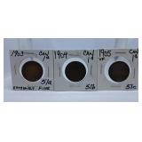 Extremely Fine 1903, 1904 and Very Fine 1905