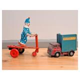 Vintage Tin Litho Clown on Scooter Made in
