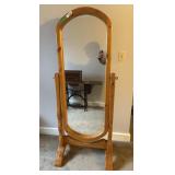 Free standing mirror on beautiful pine supports