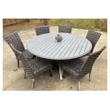 Outdoor patio set with round table and 6 chairs