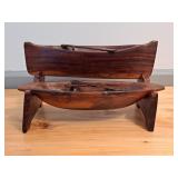 Handcarved Wood Canoes w/Paddles & Display Stand