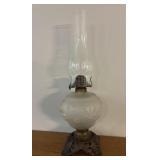 Glass ball oil lamps with brass base and blown