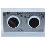 Very Fine 1899 and Plain 1900 Canada Pennies