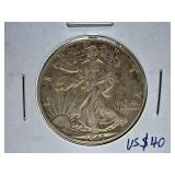 Extra Fine 1943 U.S.A. Half-Dollar Coin