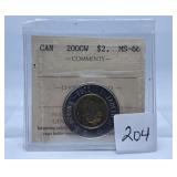 ICCS Graded Mint State 2000W Canada Two Dollar