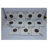 Eleven U.S.A. Indian Head Pennies Starting in the