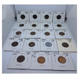 Nineteen U.S.A. Pennies Starting in the Year 1909
