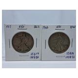 1917 and 1943 U.S.A. Half Dollar Coins