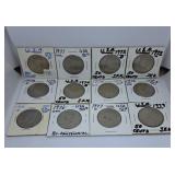 Twelve U.S.A. Half Dollars. Some Uncirculated.
