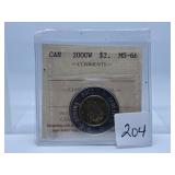 ICCS Graded Mint State 2000W Canada Two Dollar