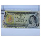 1973 Canada One Dollar Bill with Almost Solid